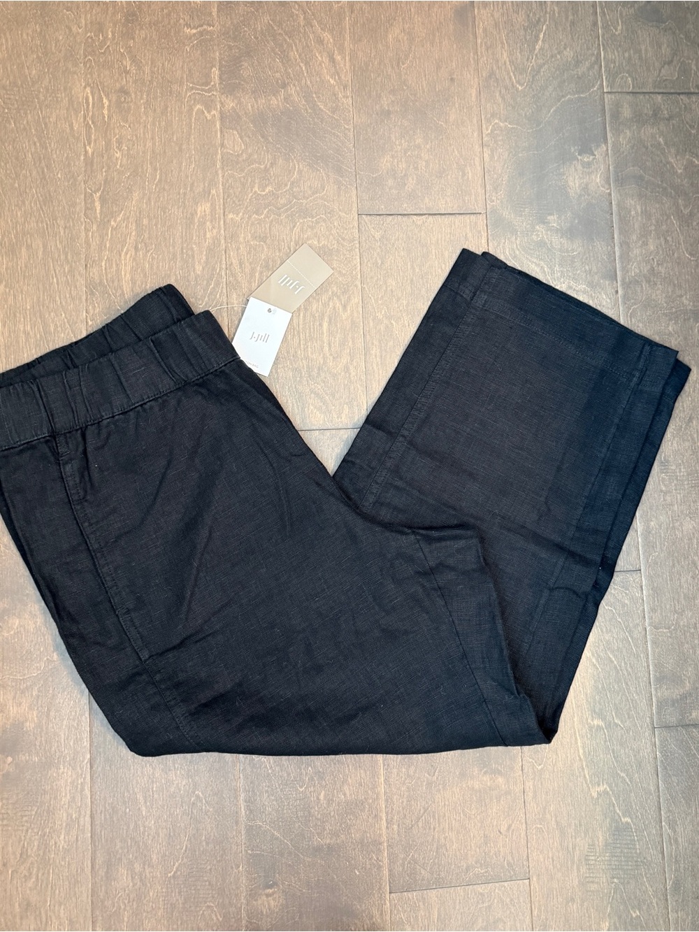 NWT J. Jill Black Wide Leg Linen Cropped Elastic-Waist Pants Pockets Medium